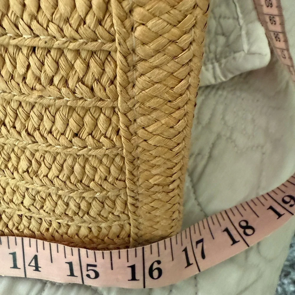 Straw Tote Bag Pearl Lettering Floral Accent